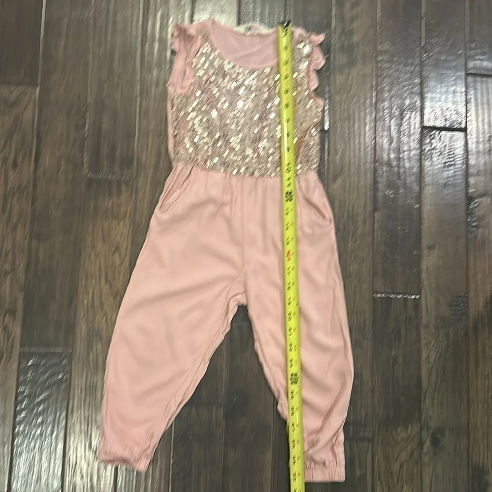 H&M Girls Pink Rose Gold Sequin Jumpsuit Size 2-3Y